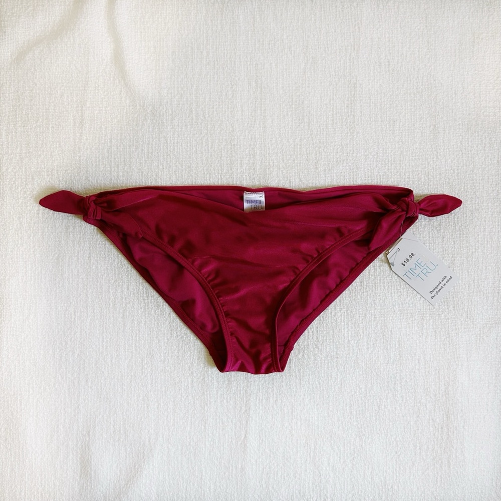 Time and Tru Women's Solid Fuchsia Tie Swim Bikini Bottom - LARGE